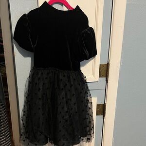 btween Black Velvet Dress with Polka Dot Tulle Skirt